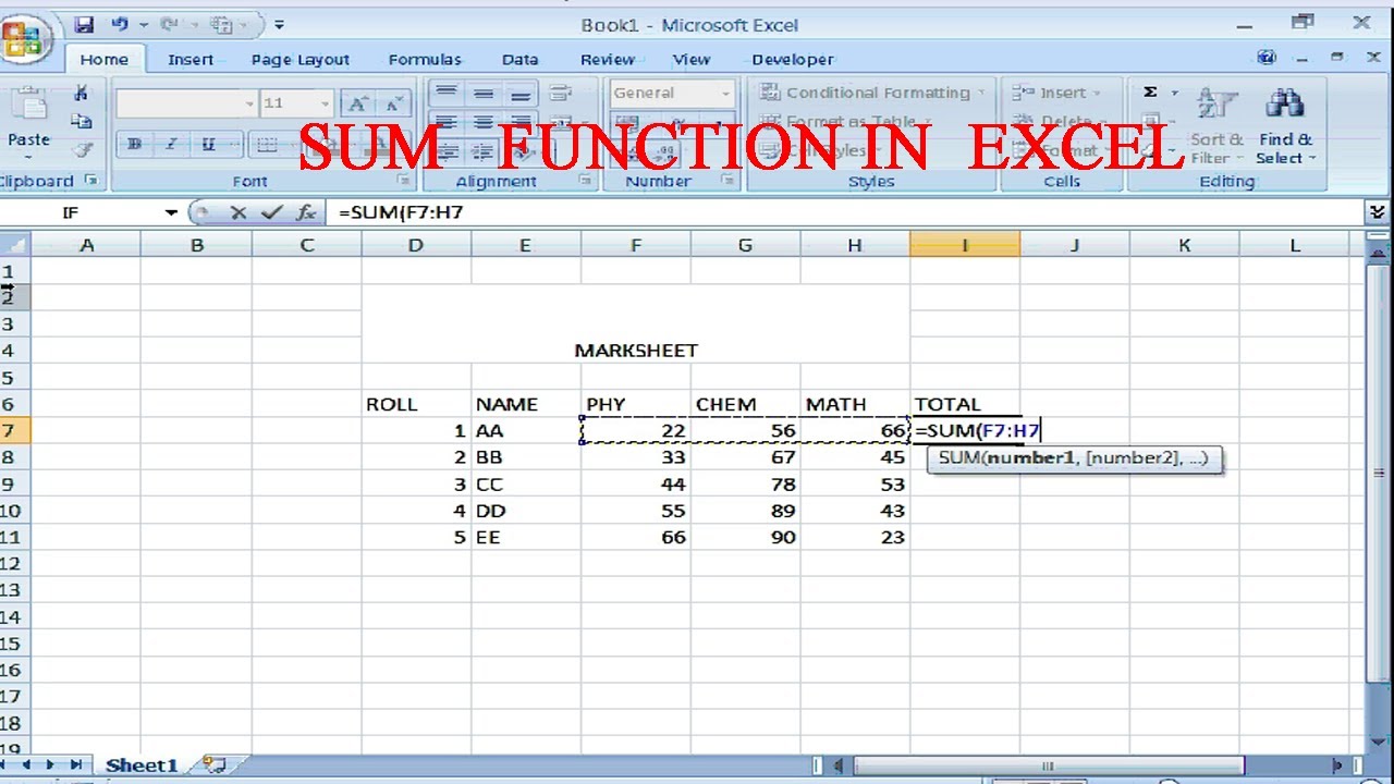 Sum Function in Excel - YouTube