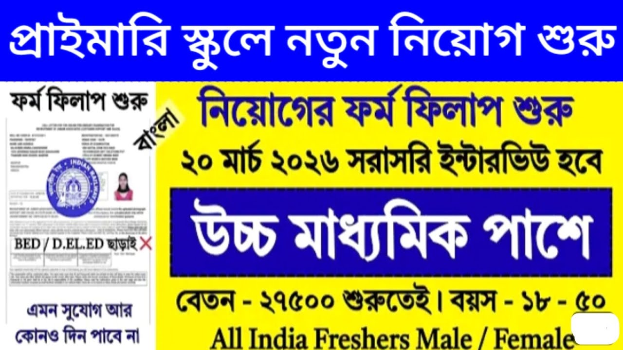 12th পাশে রেলওয়ে প্রাইমারী স্কুলে নিয়োগ শুরু | Railway Primary School Recruitment 2026 | Job Vecancy