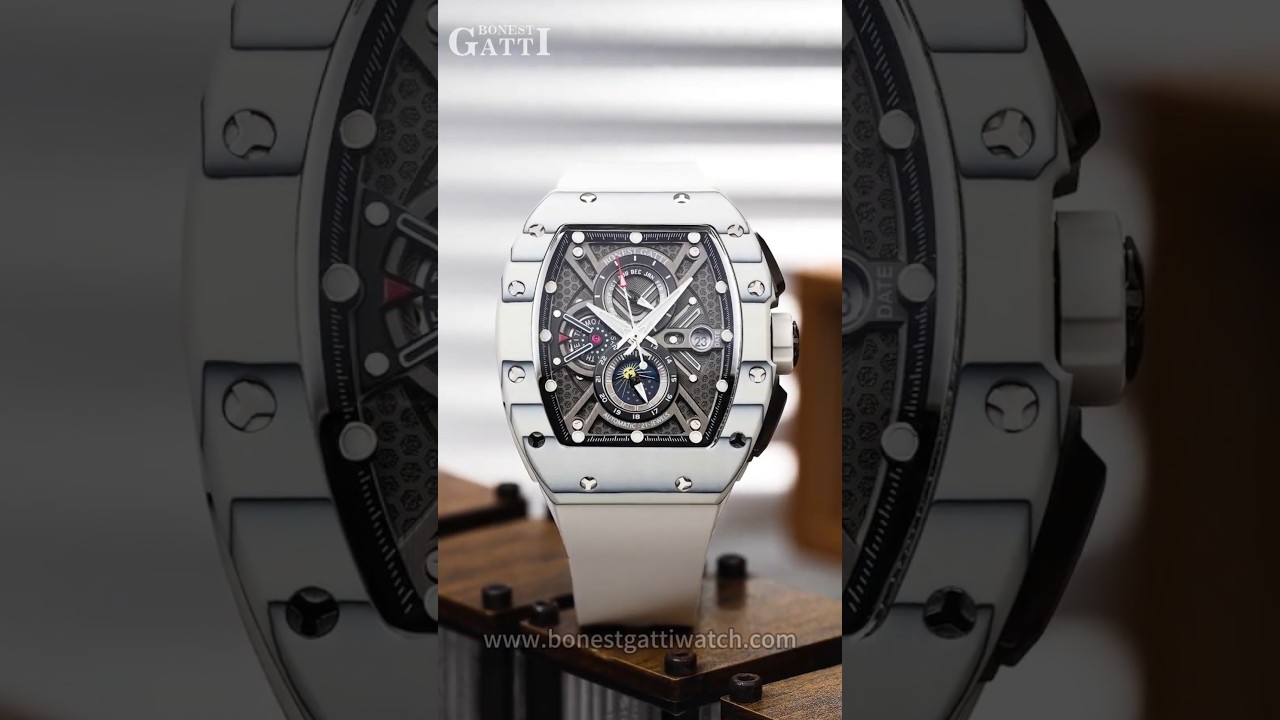 NEW ARRIVAL BONEST GATTI Automatic Tonneau Watch Carbon Fiber Month Week Date Display BG9007