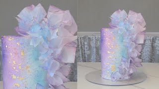Check Out How I Added COLOR and GOLD to This WAFER PAPER RUFFLE CAKE! |Cake Decorating Tutorial