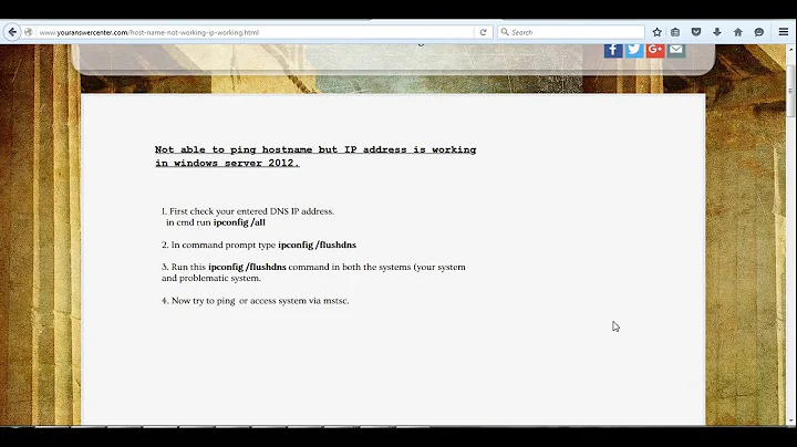 Not able to ping hostname but IP address is working in windows server 2012