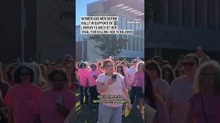Women and men in pink rally in support of Lindsay Clancy at her trial for killing her 3 children