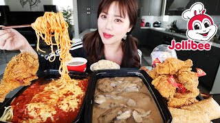 JOLLIBEE FILIPINO FAST FOOD MUKBANG 먹방 (Burger Steak, Spaghetti, Spicy Fried Chicken, HaloHalo, Pie)