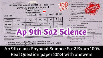 Ap 9th class physical science Sa-2 real question paper 2024|9th Sa2 exam physics paper and answers