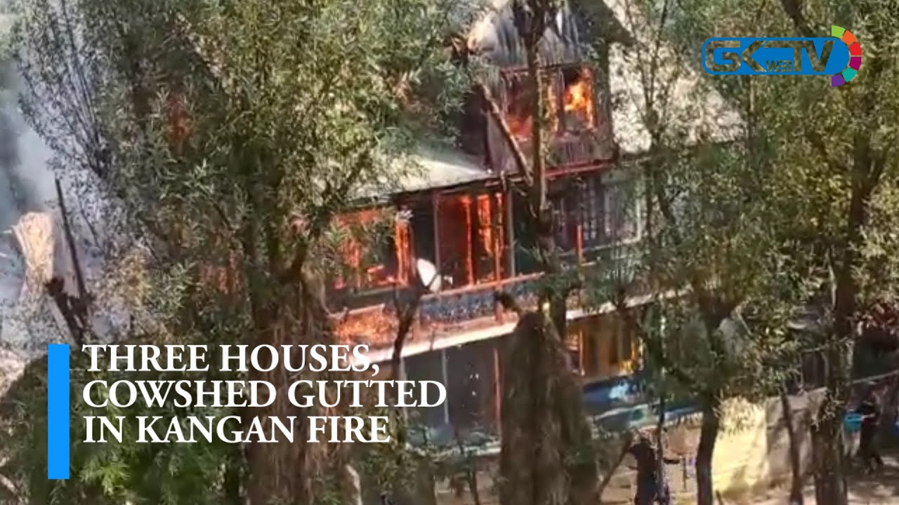 Three houses, cowshed gutted in Kangan fire - YouTube