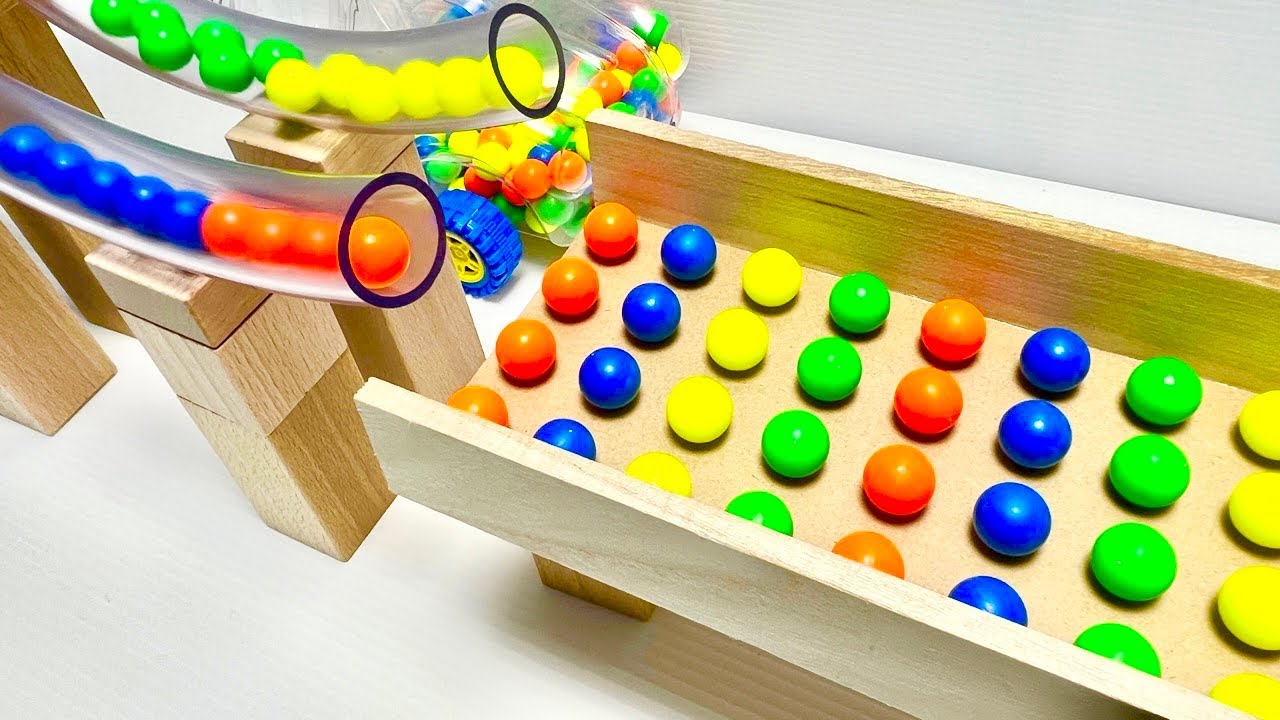 Marble Run Race ASMR ♪ HABA Kugelbahn Wooden Zigzag Slope & Skeleton Pipe & Marble Pack Rail