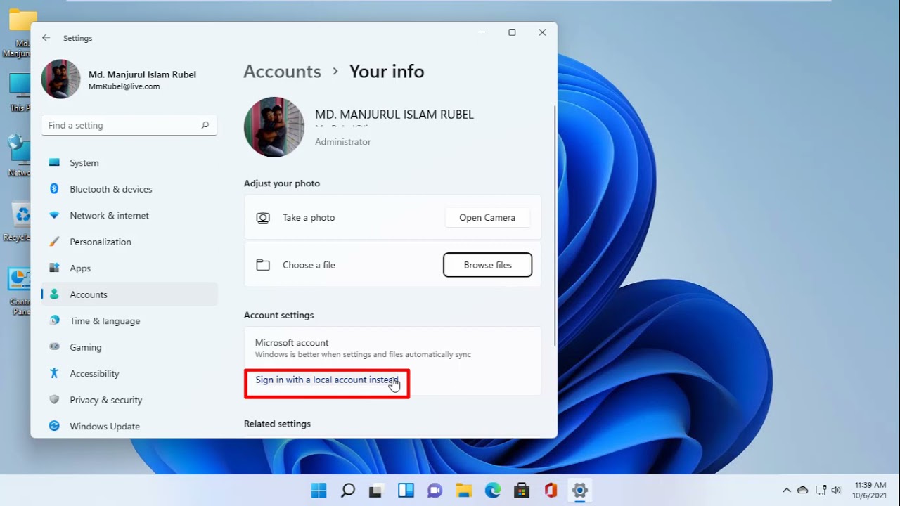 How To Switch Microsoft Account To Local Account On Windows 11 - YouTube