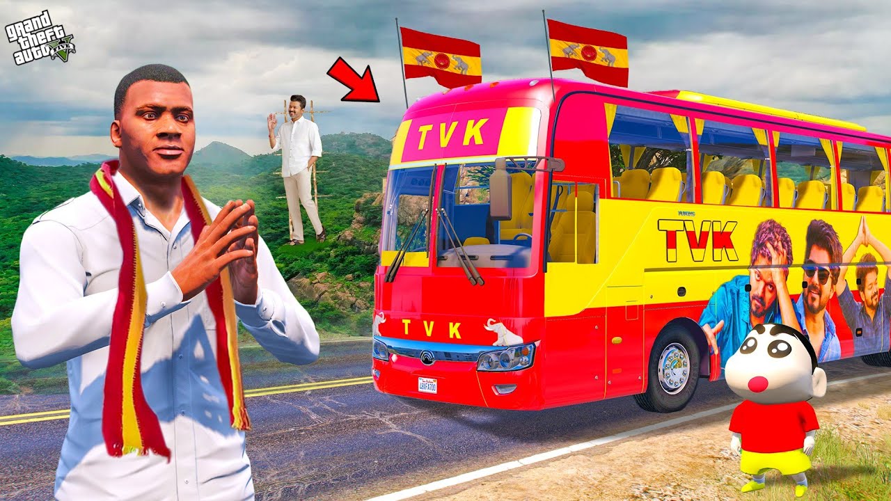 Franklin Become A Shinchan Tamil Nadu TVK Vijay Private Bus Driver in GTA 5
