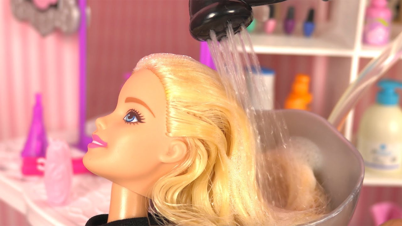 Barbie Doll Hair Salon ✤ Hair Cut and wash, Hair Color, Crimp and Style 