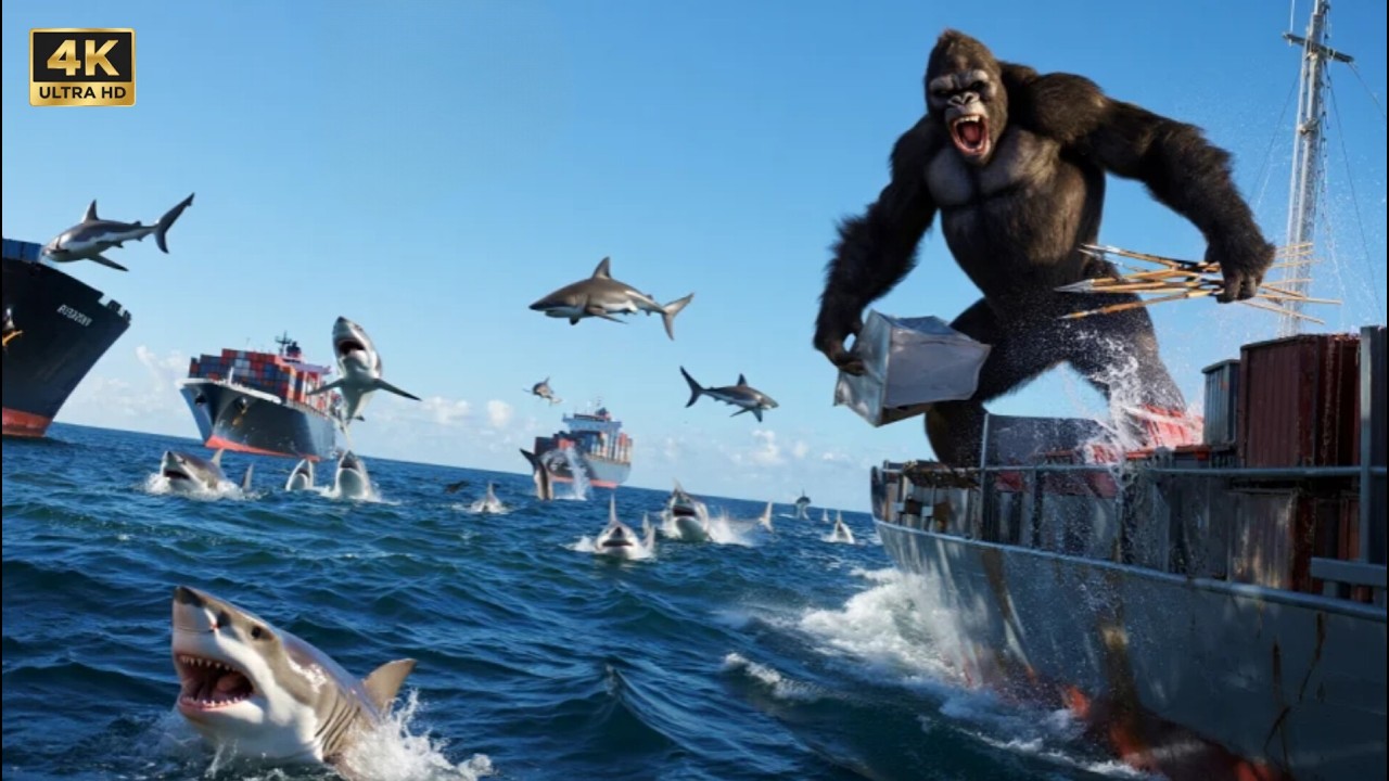 King kong Vs Giant White Sharks | insane Ocean Battle