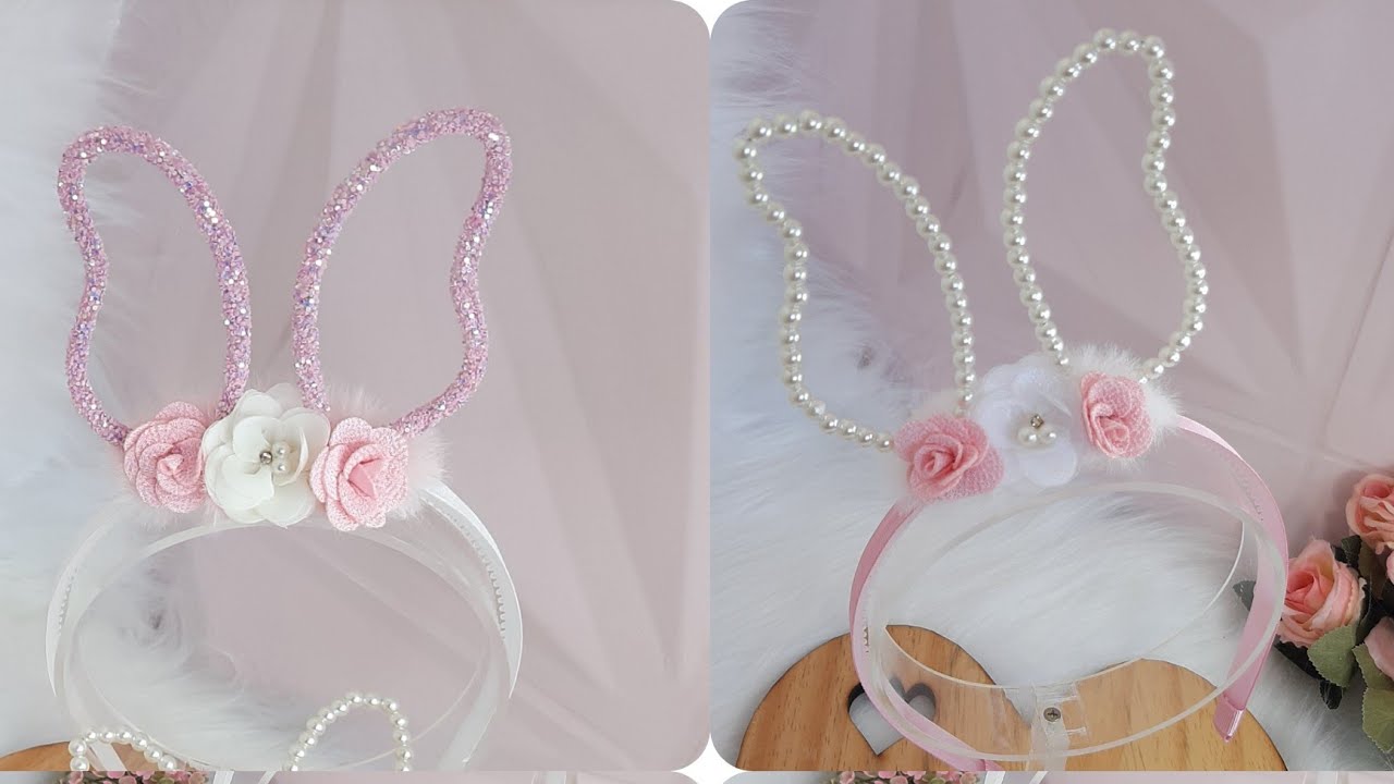 Coleção Páscoa/ tiara Coelinho com orelhinha de pérolas.