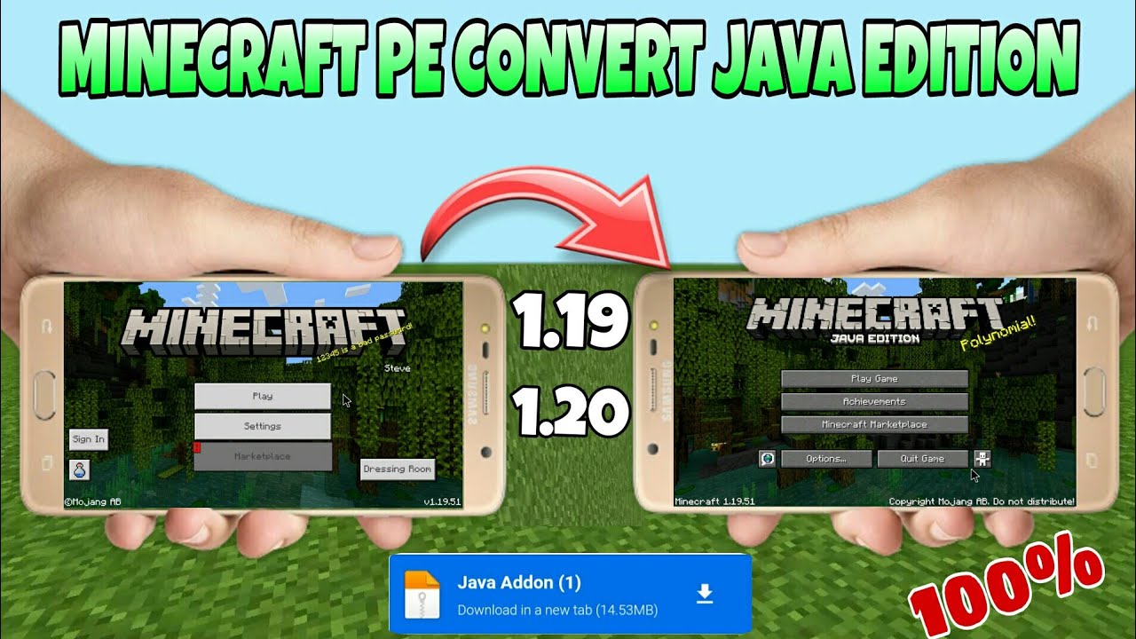 Minecraft Pe convert JAVA edition 1.20 in Android, how to play Minecraft  Java edition 1.20