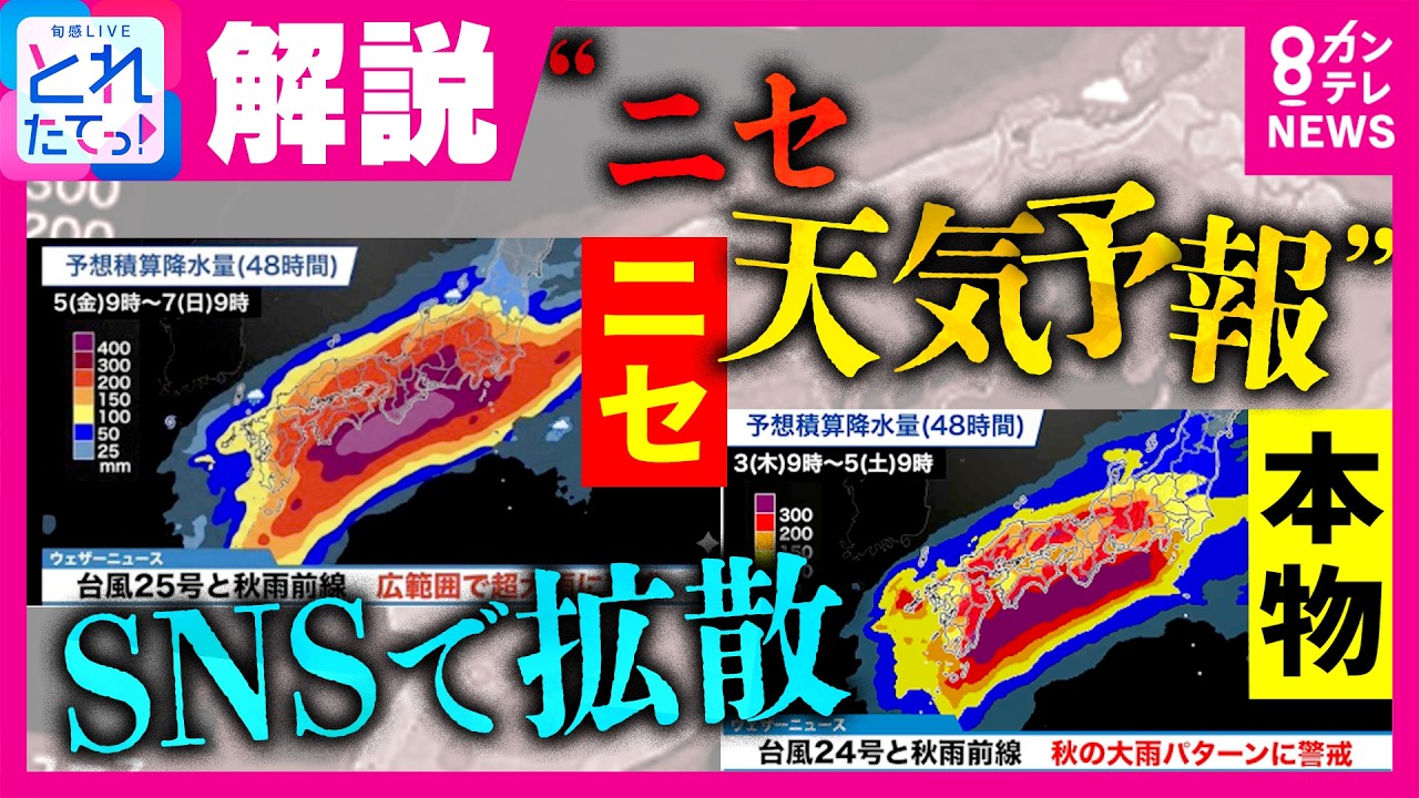【気象予報士解説】「警報級の大雨」本物そっくり“ニセ天気予報”がSNSで拡散 どうやって見抜く?いったいなぜ? 不自然な点あるも“150万回”以上再生|旬感LIVE とれたてっ!〈カンテレ〉