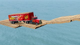 Mack Truck vs Impossible Log Wave Bridge Crossing Cars Vs Deep Water - BeamNG.Drive screenshot 4