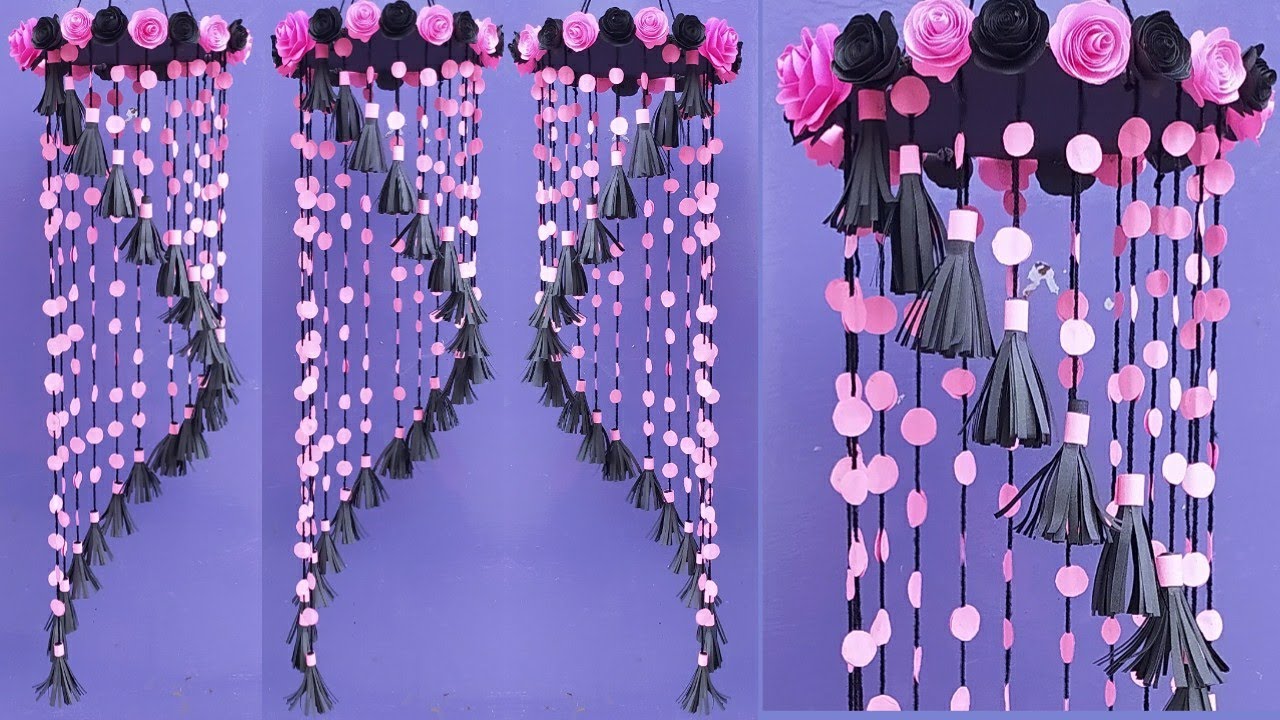 कलर पेपर से झूमर बनाने का तरीका How to make jhumar with paper New