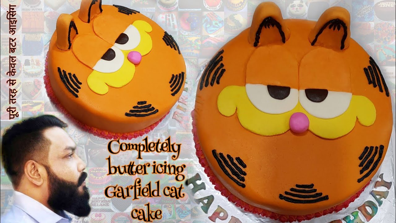 Created using butter icing in the garfield cat theme of one of the world's most popular icing cakes