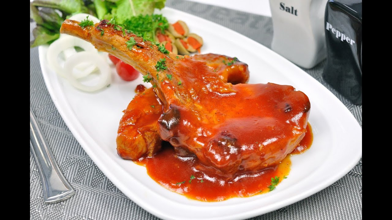 ซี่โครงหมูอบซอส Baked Pork Chops with Sauce