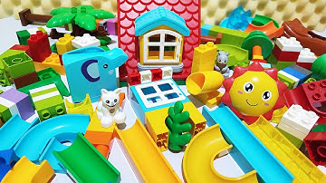 Satisfying Building Blocks Marble Run ASMR - House Sun smile seesaw elephant and cannon launcher