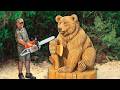 REAL SIZE WOODEN BEAR With Ax Amazing Chainsaw Wood Carving Vlad Carving
