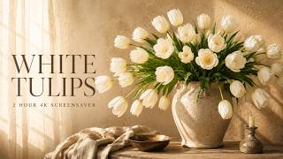 Minimalist Frame TV Art Screensaver White Tulips Rustic Decor screenshot 4