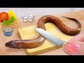  catching and cooking miniature japanese grilled eel rice  best tasty seafood by tina mini cooking