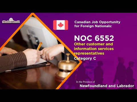 Canadian Job Opportunity for Foreign Nationals: Canadian NOC 6552, bearing Job Title Other customer