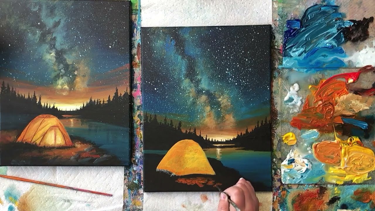 Milky Way Camping | How to Paint a Starry Night Camping Scene | Beginners Tutorial