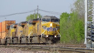 UP Three trains at Fifth Street Z Combo stack and Vehicle plus a manifest 2x1x1 April 25, 2024