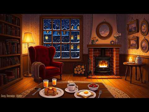 it's snowy cozy night in 1940's with vintage oldies playing in another room (fireplace sounds)