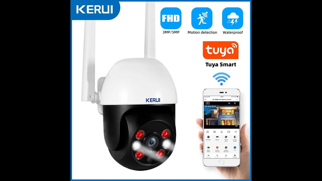 Review KERUI 3MP 5MP PTZ WiFi IP Wireless Camera Tuya Smart Outdoor ...