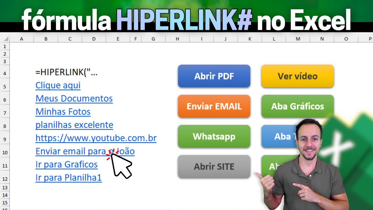 Como usar HIPERLINK no Excel por Texto ou por Botão | Enviar Emails, abrir Documentos, etc...