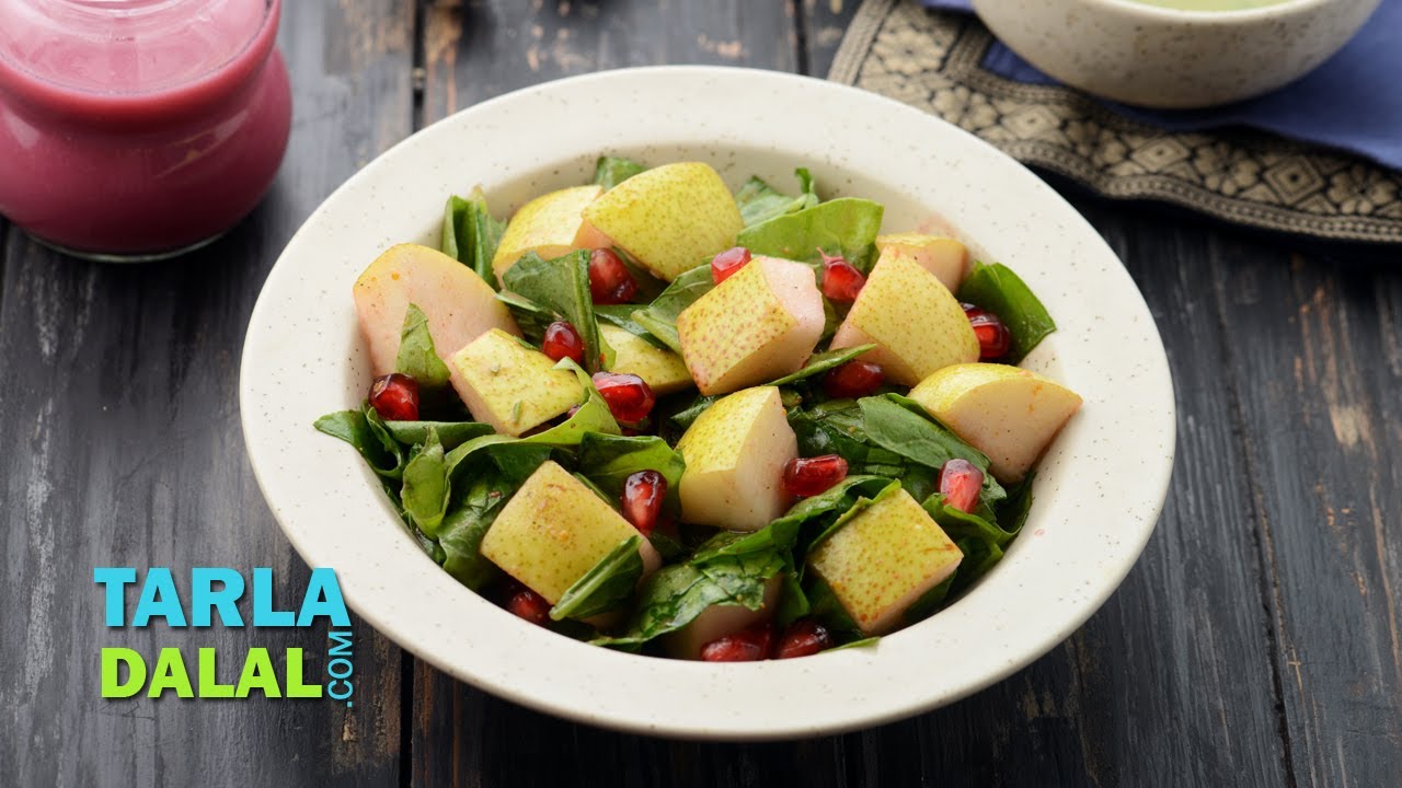 નાસપતી અને દાડમનું સલાડ Pear and Pomegranate Salad (In Gujarati) by Tarla Dalal