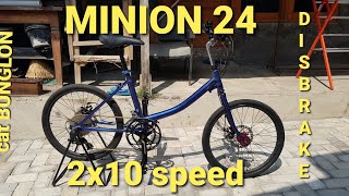 MERAKIT SEPEDA MINION 24 TETEP KEREN, JADI 2X10 SPEED, DISCBRAKE, BUNGLON.