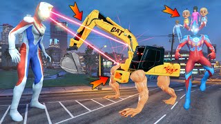 ANOMALI EXCAVATOR PERANG LAWAN ULTRAMAN, YUTA MIO & UPIN IPIN PANIK - GTA 5 ANOMALI BOCIL