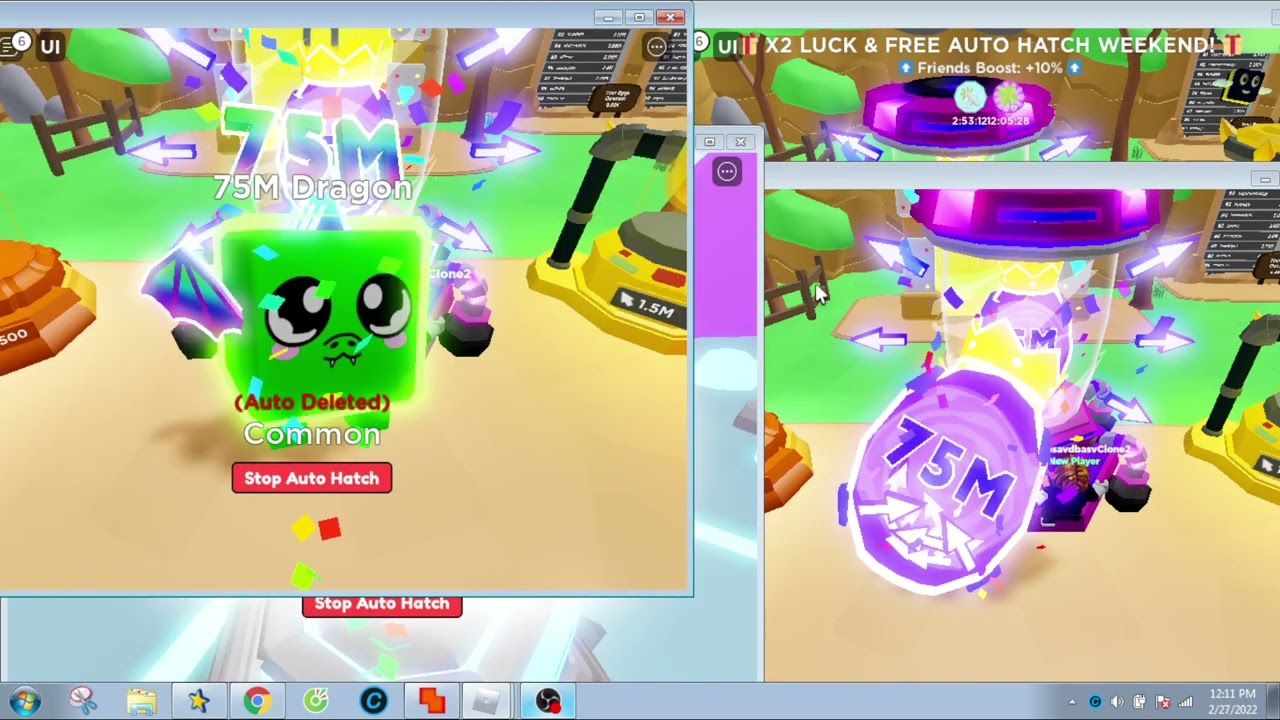 I just use 4 account to hatch egg event [75M event] and egg at last island ... (Clicker Simulator)