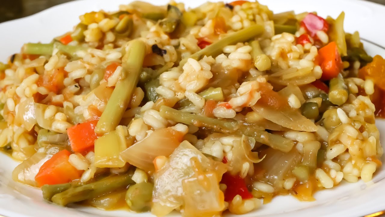 Arroz con espárragos y verduras