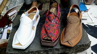 Peshawari chappal HANDMADE Making in Embossed Cordovan Leather |Sandal making with simple tools|څپلۍ