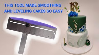 Using Adjustable cake scraper to make perfectly level tier cake.