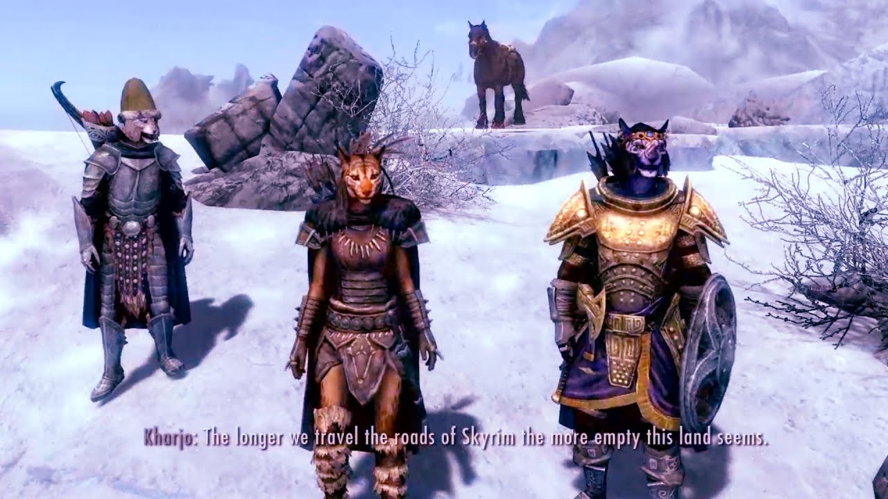 The longer we travel the roads of Skyrim... Kharjo And Inigo interaction