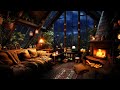 Heavy thunderstorm with wind rain  lightning  sleeping cats and a cozy cabin in the mountains