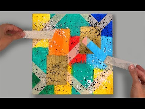 Masking Tape Painting On Canvas  Abstract Painting with Masking Tape  Techniques For Beginners 