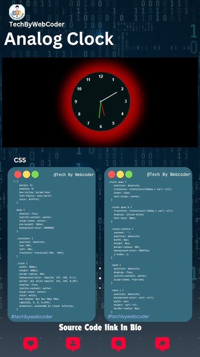 Analog Clock Using Html,Css And Javascript|| Source Code Link In ...
