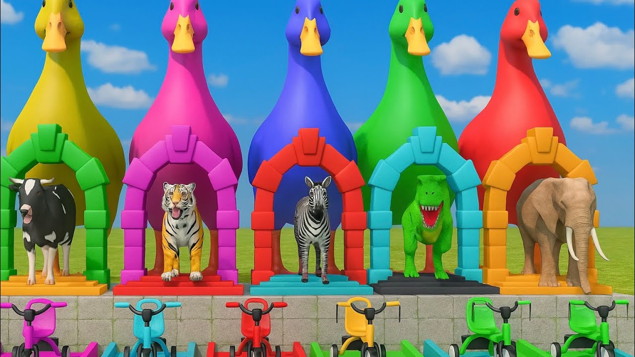 Long Slide Game With Cow Elephant Gorilla Hippopotamus Tiger 3d Animal Game Funny 3d Animals