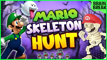 Mario Skeleton Hunt! | Halloween Brain Break | Mario Freeze Dance | Just Dance | GoNoodle