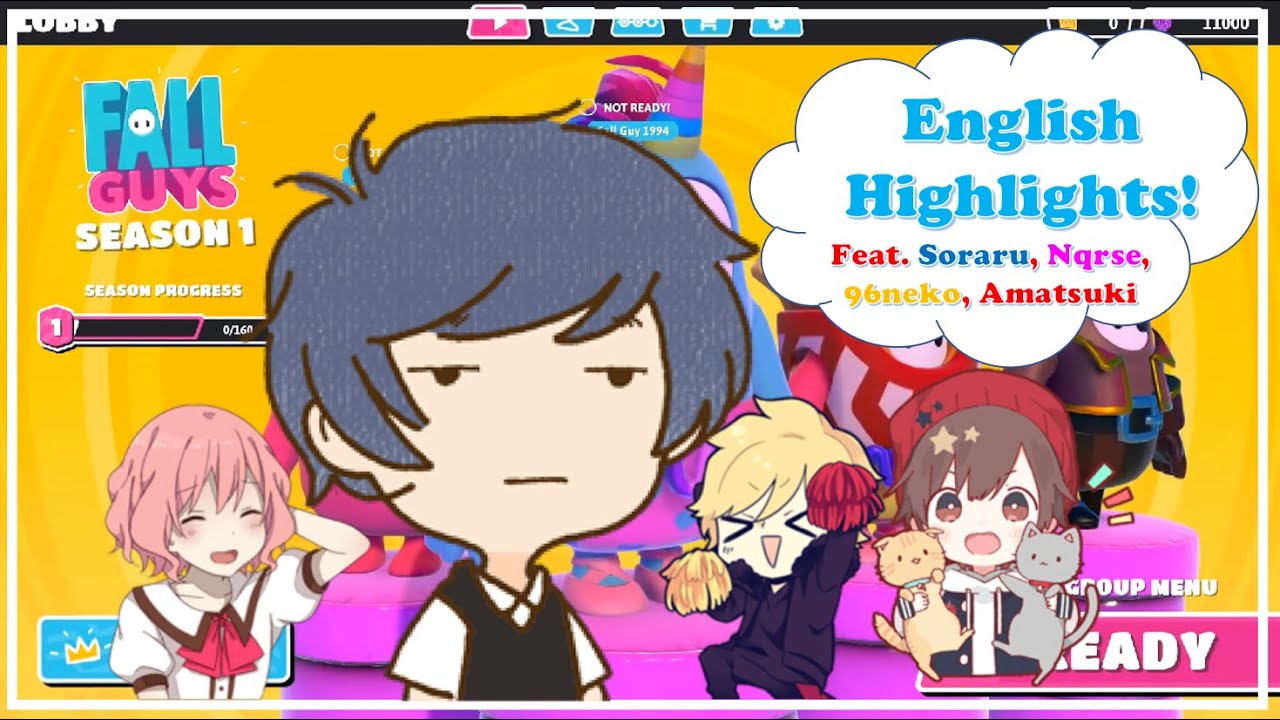 PURE CHAOS!? Soraru, Nqrse, Amatsuki, and 96Neko: Fall Guys English Highlights