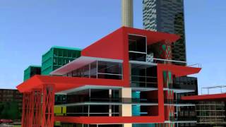 3D Office building in city rendered with Mental Ray 3DS MAX