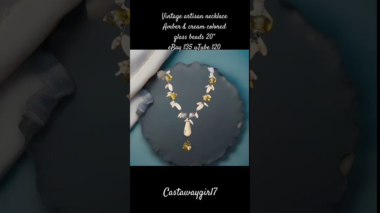 VINTAGE ARTISAN NECKLACE AMBER & CREAM COLORED BEADS 24” - read description box