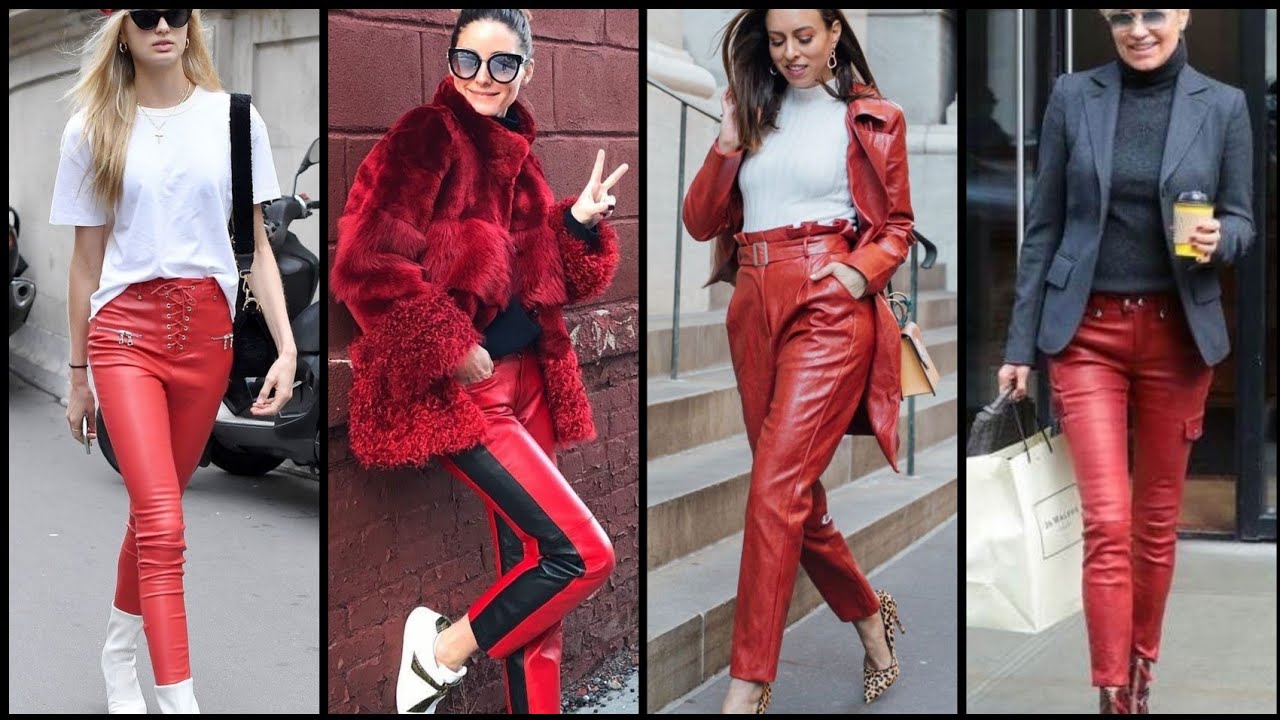 Stylish and pretty red leather pants outfits for girls 