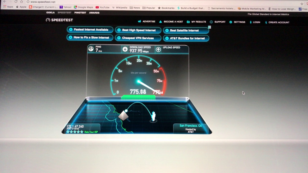 AT&T Gigapower Fiber Speed test YouTube