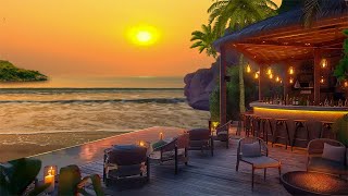 Peaceful Beach Cafe Ambience | Fascinating Sunset over the Tropical Beach & Calming Waves Sounds